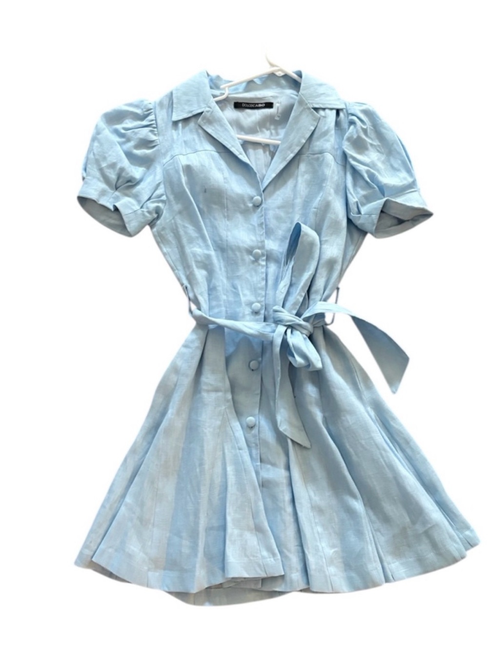 NWT Dolce Cabo Pale Blue Button-Front Tie-Waist Mini Dress